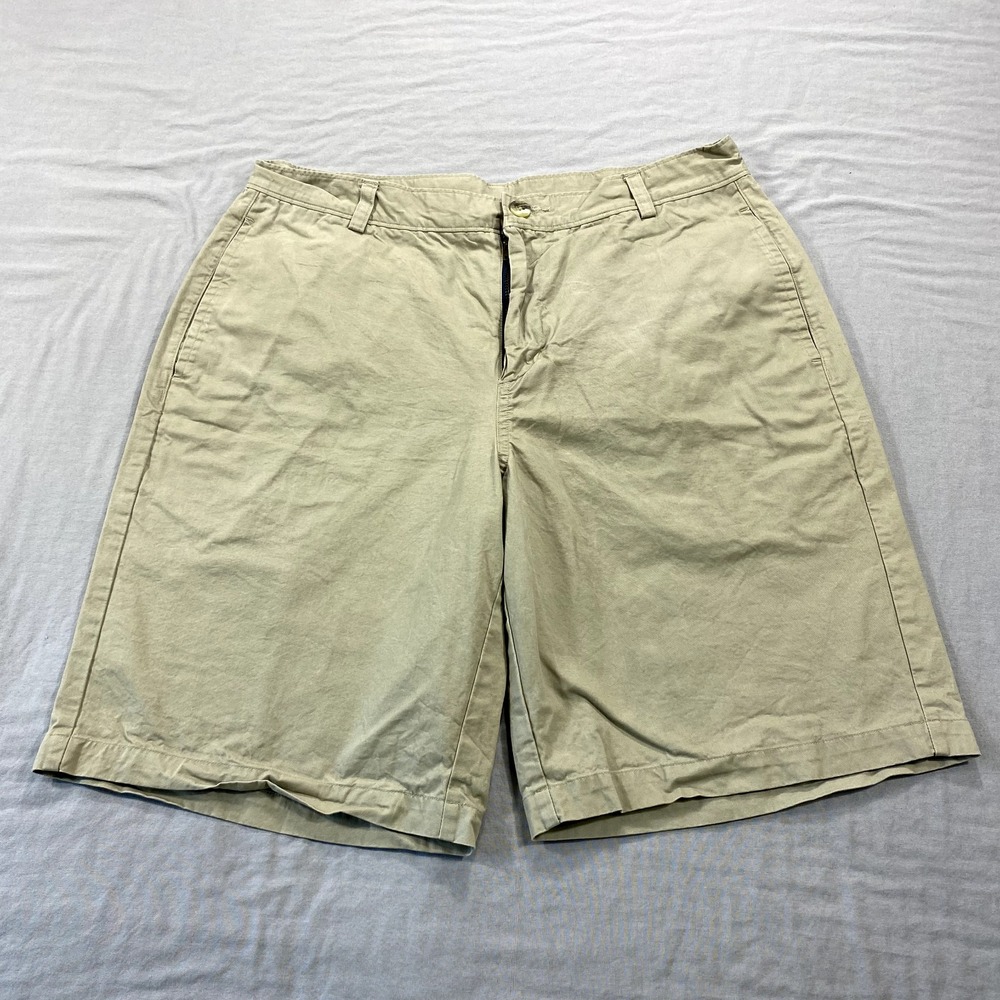 Disney Parks Shorts Mens 32 Khaki Tan Chino‎ Mickey Embroidered Flat Front